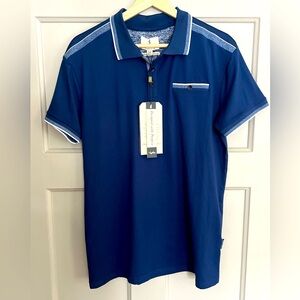 NWT Scott James Short Sleeve Polo Shirt Navy Blue With White England Medium M
